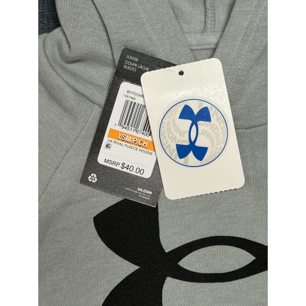 NWT Under Armour Rival Big Logo Fleece Hoodie Boys Small Light Grey Long Sleeve - Picture 6 of 9